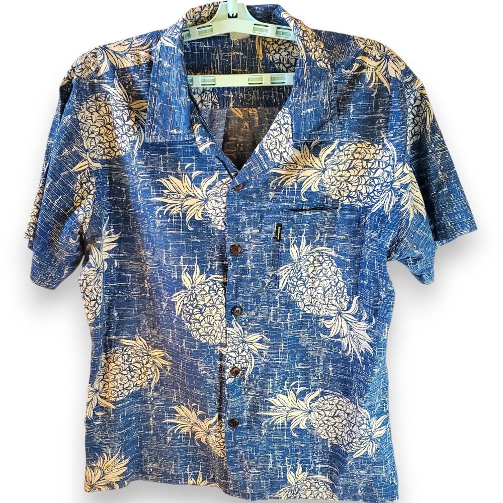 Palmwave Men L Blue Pineapple Hawaiian Shirt